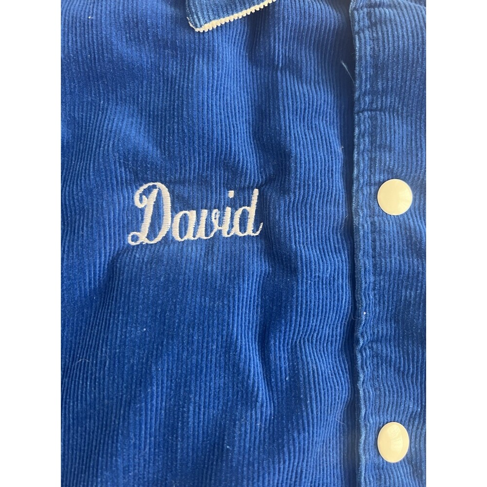 70 s Rennoc Corduroy Bomber Work Coat Embroidered David Big Island Mine Blue L - Picture 4 of 12